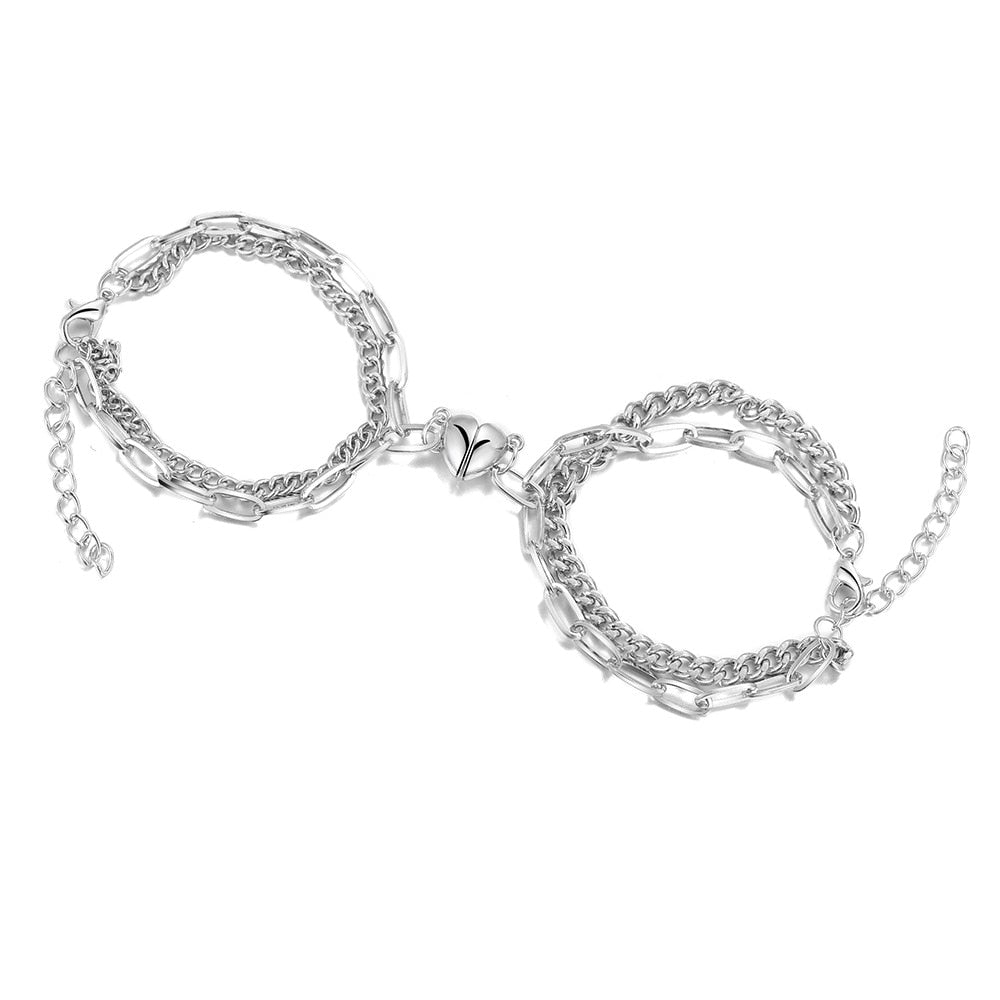 Magnetic Heart Bracelet Couples  Silver Couple Bracelet Fashion